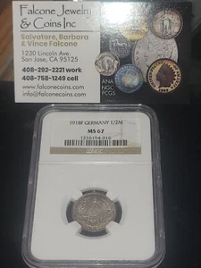 1918 F GERMANY 1/2 Mark....NGC high grade MS 67 - Picture 1 of 7