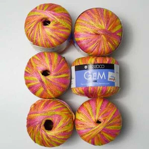 Pink, Orange + Yellow Berroco Gem Crochet Ribbon Yarn - 6 Balls - Picture 1 of 1