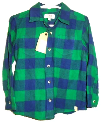 Camisa de franela True Craft, verde azul a cuadros, manga larga con botones, niños 3T Foto 1 de 4