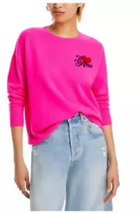 Luxurious 100% Cashmere Crewneck Sweater Ti Amo Graphic in Hot Pink by Aqua S - Picture 1 of 5