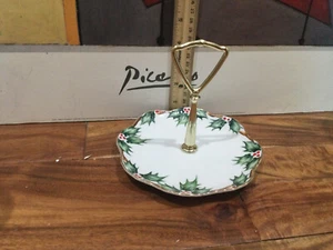 Vtg Lefton White Holly Berry Tidbit Tray Candy Dish Plate Handled Christmas - Picture 1 of 4