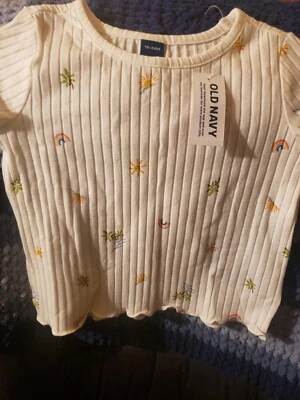 Fitted Rib-Knit Printed Lettuce-Hem Top - Image 1 of 3