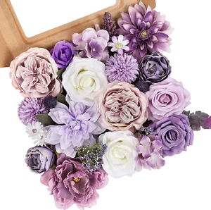 Artificial Purple Flowers Combo Silk Mix Peony Rose Hydrangea Fake Flowers W/Ste - Picture 1 of 12