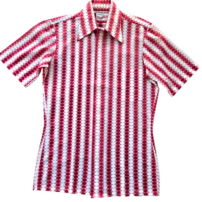 Vintage Men's S Red White Optical Illusion Shirt Dot Arrow Scrambler Knit Fitted - Image 1 of 4