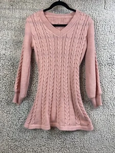 Rosa Zopfmuster A-Linie Kleid Langarm V-Ausschnitt Damen Gr. S - Bild 1 von 7