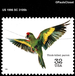 US 1996 SC 3105b 32¢ ENDANGERED SPECIES THICK-BILLED PARROT UNG F/VF - Picture 1 of 2