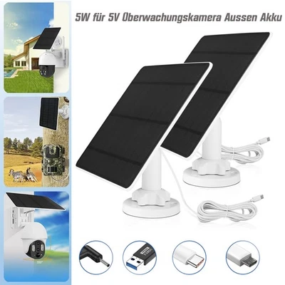 2PACK 5V Solarpanel für Überwachungskamera Aussen Akku mit Micro-USB, DC, Type-C - Bild 1 von 4