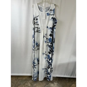 MADE WITH LOVE Pull-Over Blue & White Floral Maxi Dress Light Silky Size XL NWT - Picture 1 of 5