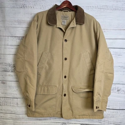 LL Bean Barn Coat Mens X Large Tall Quilted Corduroy Collar Beige 0WY21 XLT Flaw - Image 1 of 4