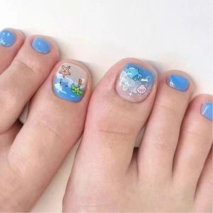 24pcs Beach Press on Toenails Glossy False Toenails ons Acrylic Toe Nail - Picture 1 of 8