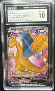 2020 POKEMON CHAMPION'S PATH ELITE TRAINER BOX PROMO #SWSH050 CHARIZARD V CGC 10 - Picture 1 of 4