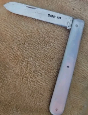 MOP Antique Sterling Silver Hallmarked Folding Gentlemens Fruit Knife 5 1/2" - Image 1 of 4