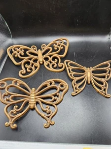 Vintage 1978 Syroco Wall Decor Set 3 Butterfly MCM Boho Hollywood Regency - Picture 1 of 10