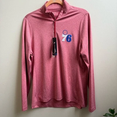 Nuevo con etiquetas Antigua Philadelphia 76ers Hunk Cuarto Cremallera Pullover Top Rojo Jaspeado Talla L Foto 1 de 4