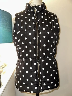 Circo Girls Black White Polka Dot Puffer Vest Full Zip Ruched Waist XL MINT! - Image 1 of 4
