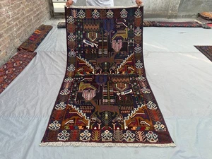 4x7 Pictorial Afghan Baluchi Animal Hunting Rug, Hand-Knotted, Tribal Art Rug - Picture 1 of 10