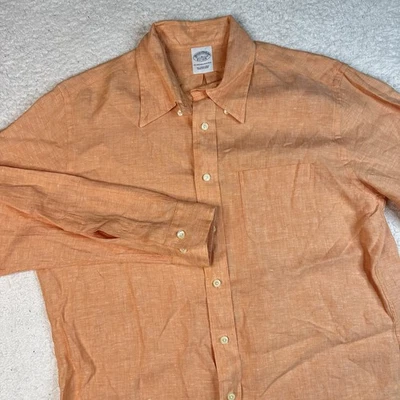 Brooks Brothers Irish Linen Long Sleeve Button Shirt Orange Peach Mens Large - Image 1 of 4