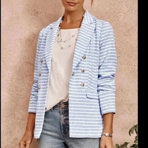 J Jill Modern Spectator Stripe Double Breasted Blazer Jacke Damen XL Maritim - Bild 1 von 12