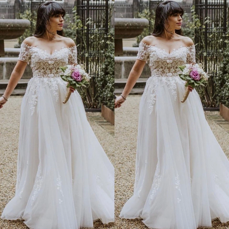 Summer Wedding Dresses Elegant Off Shoulder Classic White Ivory Bridal Gowns - Image 1 of 4