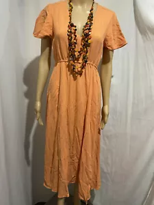 JAY JAYS SIZE 8 ORANGE LINEN BLEND SPLIT MIDI DRESS - Picture 1 of 8