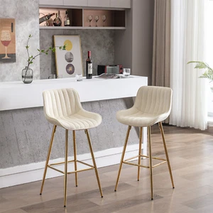 Set of 2 Bar Stools Counter Height Upholstered Chair Kitchen Dining Chairs US - Picture 1 of 26