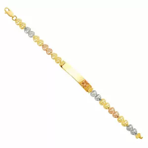 14k echtes massives dreifarbiges Gold Herz Glieder Baby ID Armband Bebe Esclava Oro Solido - Bild 1 von 1