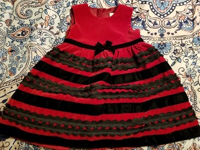 Vestido de Navidad The Childrens Place Niñas 3T Fiesta Vacaciones Rojo Lazo Terciopelo Sensación Foto 1 de 3
