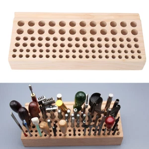 98-Hole Leather Craft Tool Rack Tabletop Wooden Tools Organizing Storage Holder - Picture 1 of 12