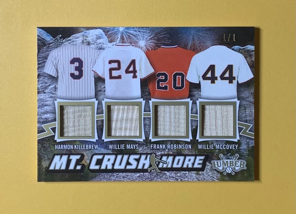 2021 LEAF LUMBER MT. CRUSHMORE RELICS KILLEBREW MAYS ROBINSON MCCOVEY 1/1 #MC-20 - Image 1 of 2