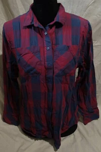 Camisa delgada de franela/occidental a cuadros/botones/cuello de Arizona - azul/rosa oscuro - talla 18,5 - Imagen 1 de 5