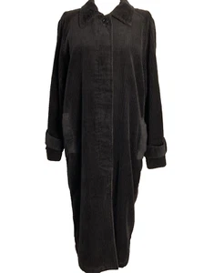 Vintage Newport News Size 8 Petite Long Black Wide Wale Corduroy Coat Duster - Picture 1 of 9