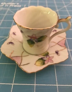Hand Painted Cup and Saucer Expresso Coffee demitasse Gold trim Fern Japan - Picture 1 of 5