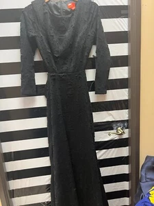 Women "Monique Lhuillier" black long sleeves, open back maxi dress. Size 6. P.O. - Picture 1 of 2