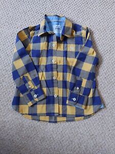 Mini Boden Boys Yellow Navy Checked Long Sleeved Shirt Age 2-3 Years 