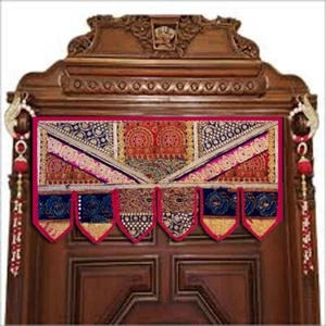 40" ANTIQUE SARI BEAD KUNDAN TORAN TOPPER DOOR VALANCE WINDOW TAPESTRY HANGING - Picture 1 of 7