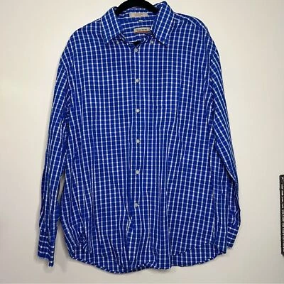 Barry Bricken Men’s XXL Blue Gingham Check Button-Down Shirt Cotton - Image 1 of 4