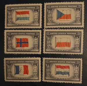 UNITED STATES postage stamps 6 commemorative Flags 1943 MNH - Picture 1 of 1