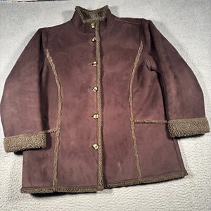 LL Bean Coat Womens Large Petite Brown Faux Suede Sherpa Lined Shearling Jacket - Imagen 1 de 8