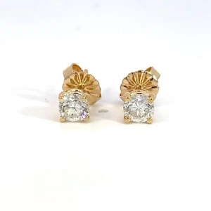 14K Yellow Gold Friction Back 4-Prong Diamond 0.55 Carat Stud Earrings - J062 - Picture 1 of 7