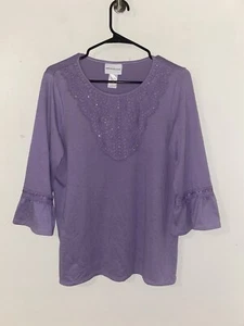 Alfred Dunner Top Women Lace Front Size Small Long Sleeve Bell Oversized - Picture 1 of 8