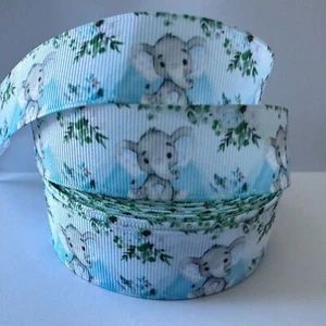 Grosgrain Elephant With Flowers Floral Ribbon 1" 25mm x 1 yard - Picture 1 of 1