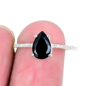 Black Spinel Gemstone Mother Cluster Elegant Ring Jewelry Size 7.5 Solid Silver - Picture 1 of 7