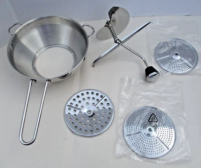 Molino de alimentos de 2 cuartos de galón de acero inoxidable con accesorios aplastador ricer colador Foto 1 de 4