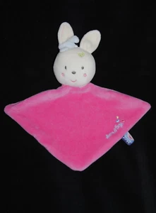 Doudou plat rose fleur SUCRE D'ORGE nœud bleu oreilles TTBE - Picture 1 of 2