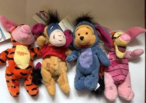 Disney Store (4) Tigger As Piglet Pooh As Eeyore Mini Bean Bag Vintage 8" & More - Picture 1 of 9