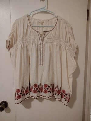 Blusa Camponesa Bordada Max Studio Gaze Extra Grande Feminina NOVA Algodão Dolman Marfim - Imagem 1 de 4