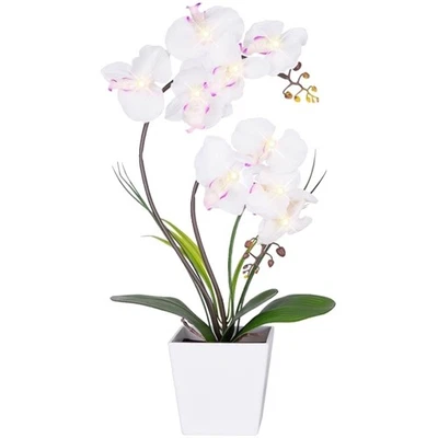 Elegante lámpara de orquídea blanca iluminada por LED 15” - centro de mesa romántico para decoración del hogar Foto 1 de 4
