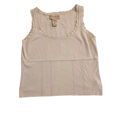 Jones New York Country Tank Top Beige Silk Cotton Blend Womens Medium Western - Image 1 of 4