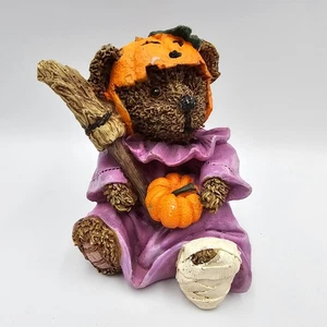 Halloween Bear Figurine – Pumpkin Costume, Broom & Bandaged Leg – ~4” Fall Decor - Picture 1 of 8