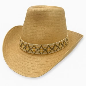 Sears Vintage Straw Cowboy Hat Western Style With Embroidered Band Size 7 1/4 - Picture 1 of 13